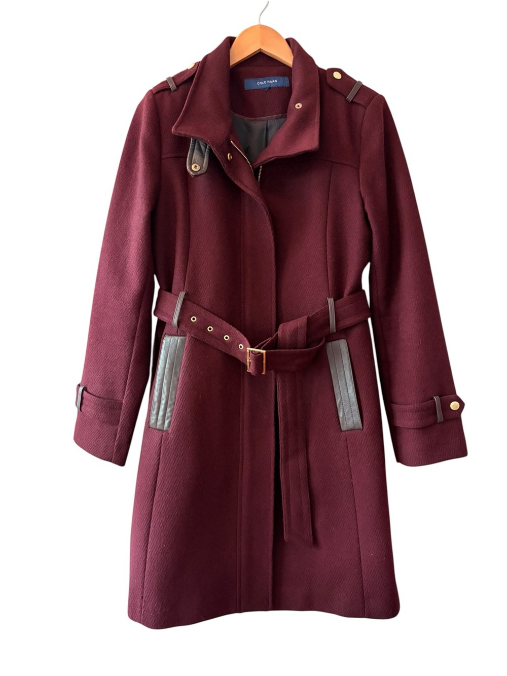 Cole Haan Burgundy Wool Blend Coat